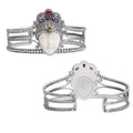 Sterling Silver Balinese Cuff Bracelet With Bone Face Garnet Quartz Citrine Quartz And Amethyst Quartz Accents
