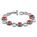 Sterling Silver Bracelet With Cushion-Cut Ruby Quartz Stones And Rope Bezels Linked With Silver Rings
