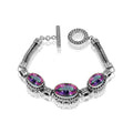 Sterling Silver Bracelet With Mystic Quartz Triple-Oval Stones And Woven Bali Bars