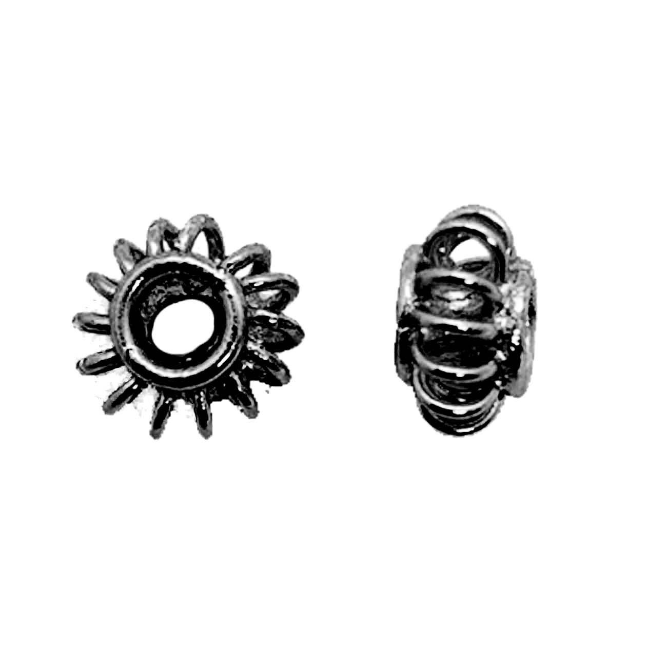 Black rhodium overlay sunburst floral copper spacer bead handcrafted in India for wholesale jewelry making