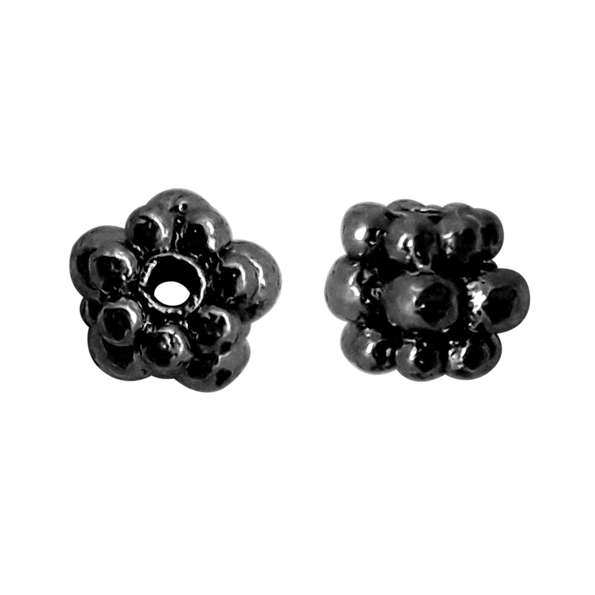 Black rhodium overlay beaded floral copper spacer bead handcrafted in India for wholesale jewelry making