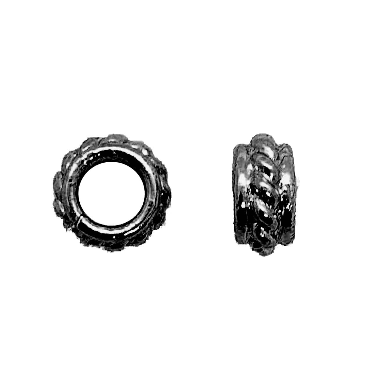 Black rhodium overlay ribbed floral copper spacer bead handcrafted in India for wholesale jewelry making