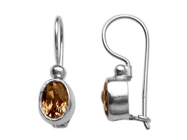 Sterling Silver Oval Drop Earrings with Citrine Quartz handcrafted Bali design