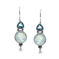 Sterling silver Blue Topaz Quartz and Rainbow Moonstone dual drop earrings, handcrafted wholesale jewelry from Bali