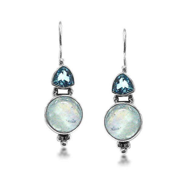 SE-1193-CO3 Sterling Silver Earring With Blue Topaz, Rainbow Moonstone Jewelry Bali Designs Inc 