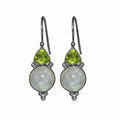 Sterling silver Peridot Quartz and Rainbow Moonstone dual drop earrings, handcrafted wholesale jewelry from Bali
