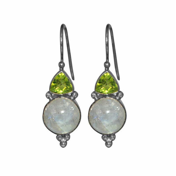 SE-1193-CO4 Sterling Silver Earring With Peridot, Rainbow Moonstone Jewelry Bali Designs Inc 