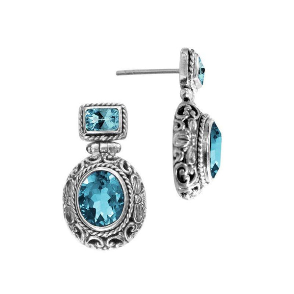 SE-1979-BT Sterling Silver Earring With Blue Topaz Q. Jewelry Bali Designs Inc 