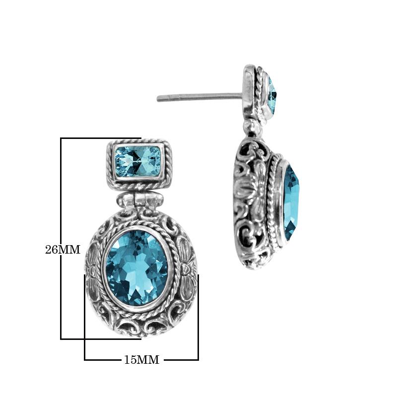 SE-1979-BT Sterling Silver Earring With Blue Topaz Q. Jewelry Bali Designs Inc 