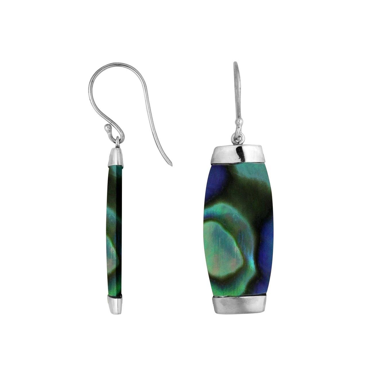 Sterling silver earring with Abalone Shell long curved drop design, handcrafted wholesale jewelry from Bali