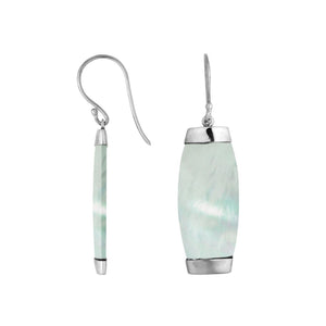 Sterling silver earring with Mother Of Pearl long curved drop design, handcrafted wholesale jewelry from Bali