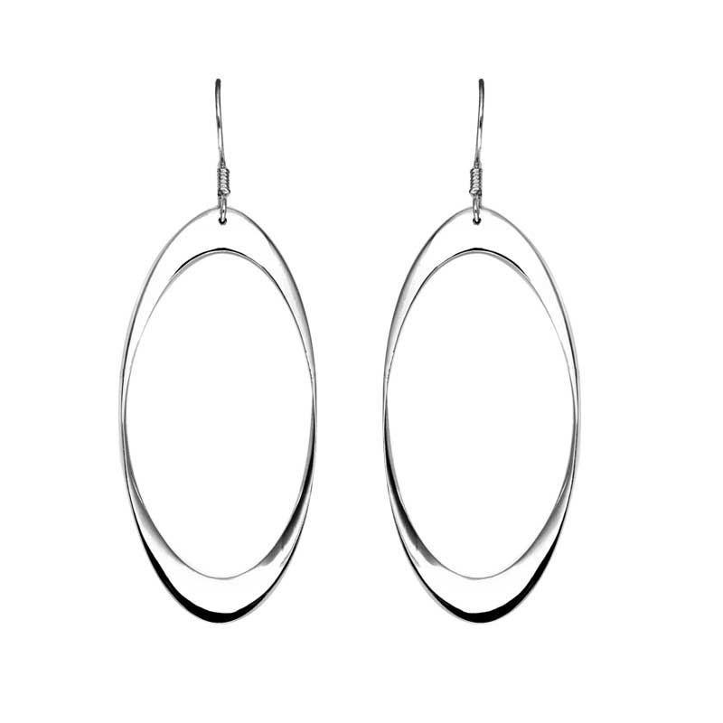 Sterling silver plain oval hoop earring with minimalist design, handcrafted wholesale jewelry from Bali