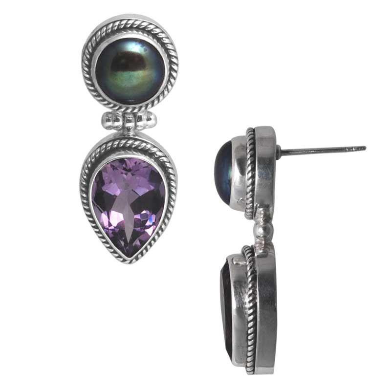 SE-2222-CO1 Sterling Silver Earring With Fresh Water Pearl, Amethyst Q. Jewelry Bali Designs Inc 