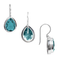 Sterling Silver pear-cut Blue Topaz Quartz hook earrings handcrafted in Bali with a polished bezel setting and sleek finish.