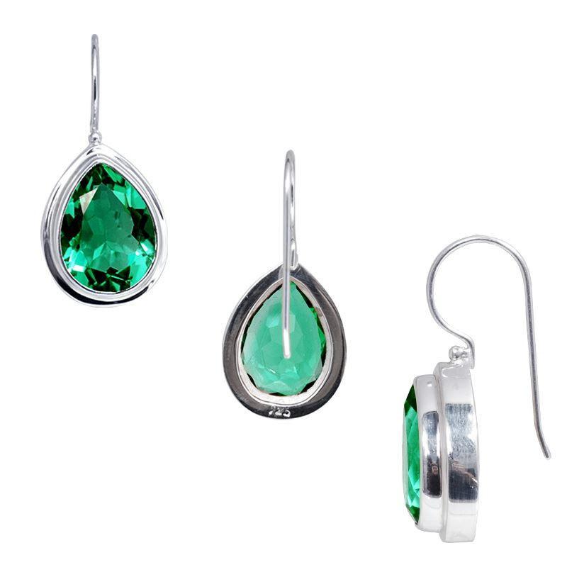 Sterling Silver pear-cut Green Quartz hook earrings handcrafted in Bali with polished bezel frame and minimalist finish.