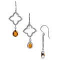 Sterling Silver Citrine Quartz teardrop earrings with rope diamond frame handcrafted in Bali with polished finish.