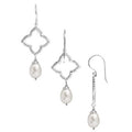 Sterling Silver Pearl drop earrings with rope diamond frame handcrafted in Bali with polished finish.