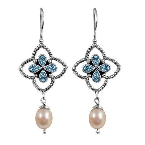 SE-2287-CO2 Sterling Silver Earring With Fresh Water Pearl, Blue Topaz Jewelry Bali Designs Inc 