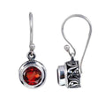 Sterling silver round-shaped Garnet earrings with ornamental side detailing and earwire lock, designed for wholesale jewelry distributors and professional retail collections.