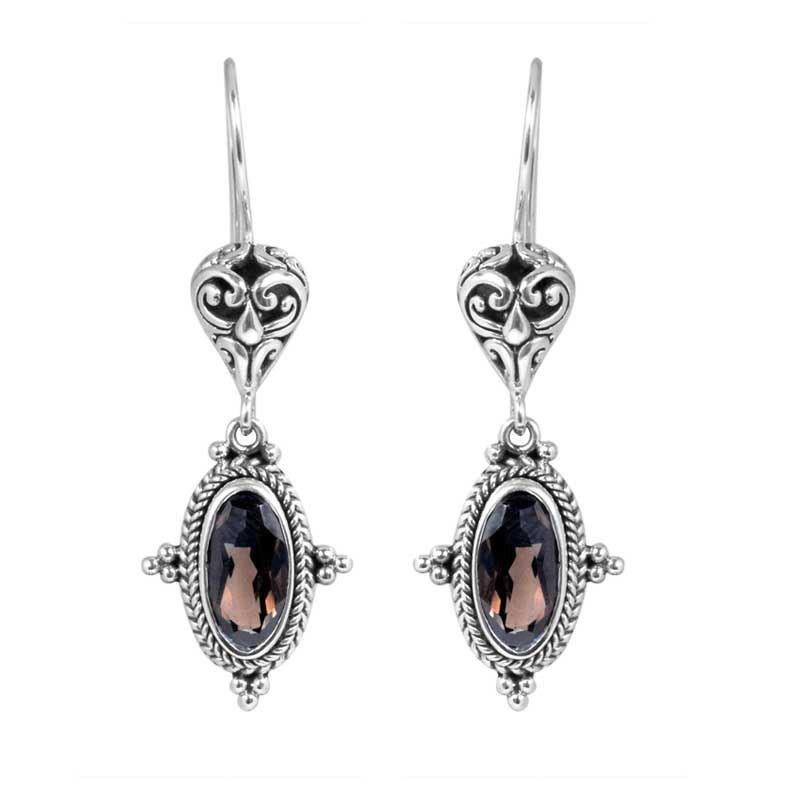 Sterling Silver Smoky Quartz Oval Hook Earrings For Wholesale Collection