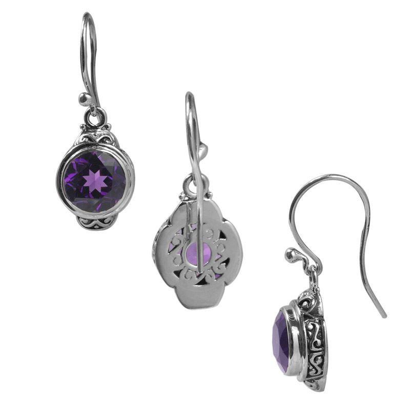 Sterling Silver Amethyst Round Hook Earrings For Wholesale Collection