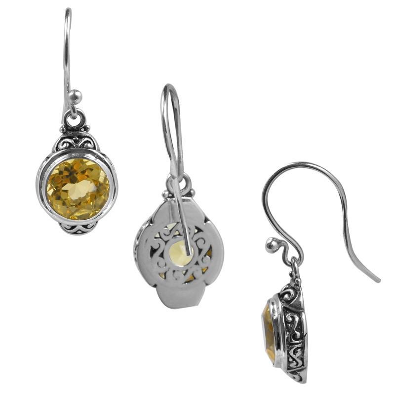 Sterling Silver Lemon Quartz Round Hook Earrings For Wholesale Collection