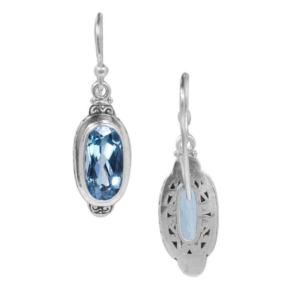 SE-2316-BT Sterling Silver Earring With Blue Topaz Q. Jewelry Bali Designs Inc 