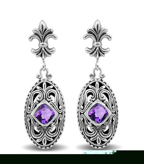 SE-2389-AM Sterling Silver Earring With Amethyst Q. Jewelry Bali Designs Inc 