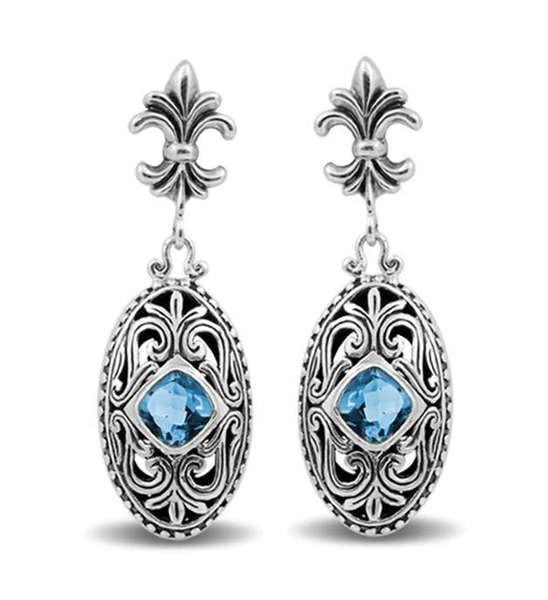 SE-2389-BT Sterling Silver Earring With Blue Topaz Q. Jewelry Bali Designs Inc 
