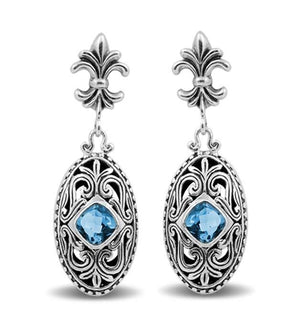 Sterling Silver Blue Topaz Quartz Scroll Earrings For Wholesale Collection