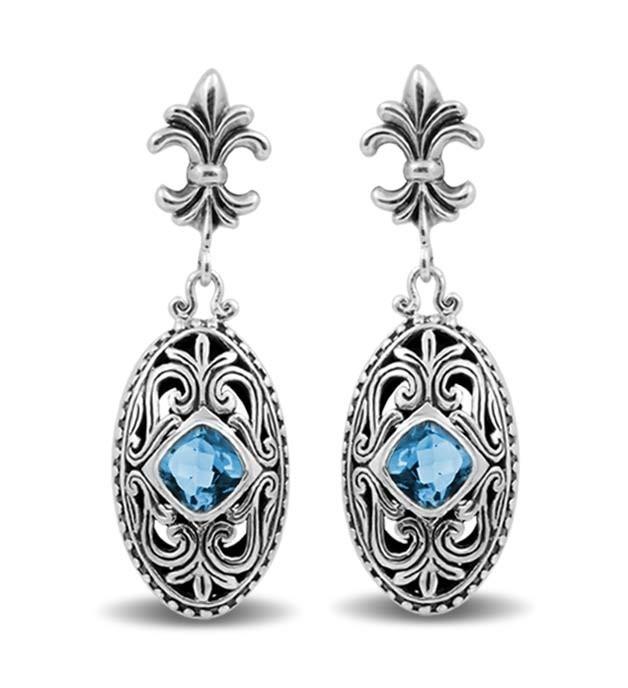 Sterling Silver Blue Topaz Quartz Scroll Earrings For Wholesale Collection