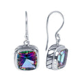 Sterling silver cushion-cut Mystic Quartz hook earrings with high-polish finish handcrafted in Bali