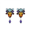 Sterling Silver Multi-Stone Cluster Drop Earrings With Blue Topaz, Amethyst, Citrine, Garnet, And Rainbow Moonstone Quartz For Wholesale Collections