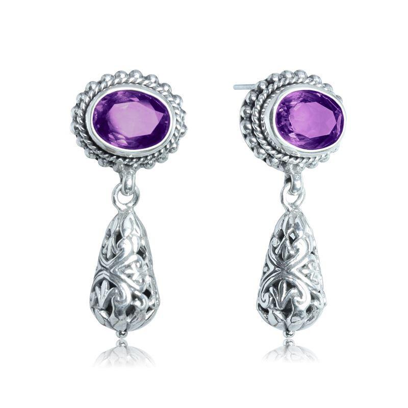 SE-3592-AM Sterling Silver Earring With Amethyst Q. Jewelry Bali Designs Inc 