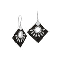 Sterling Silver Tribal Earrings With Black Shell Diamond Panels And Silver Sunburst Accents