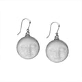 Sterling Silver Bone Moon Face Round Drop Earrings With Polished Bezel Design