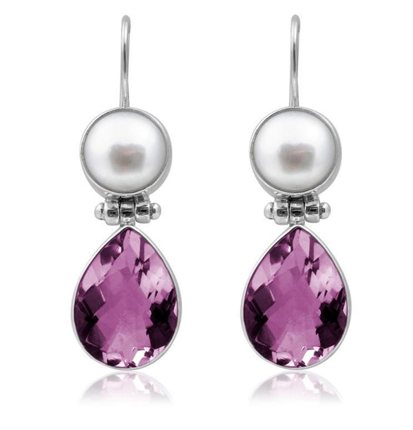 SE-5329-CO3 Sterling Silver Earring With Pearl, Amethyst Q. Jewelry Bali Designs Inc 