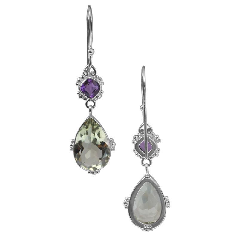 SE-5346-CO1 Sterling Silver Earring With Green Amethyst Q., Amethyst Q. Jewelry Bali Designs Inc 