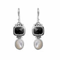 Sterling Silver Earrings With Black Onyx Cushion Tops And Fresh Water Pearl Oval Drops