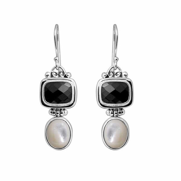 SE-5351-CO1 Sterling Silver Earring With Fresh Water Pearl, Onyx Jewelry Bali Designs Inc 