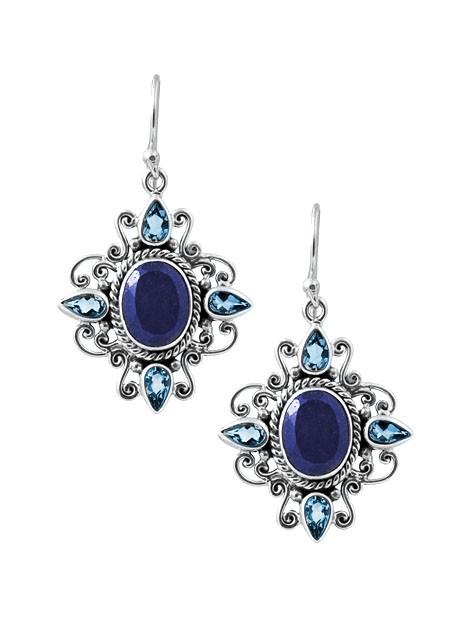 SE-5371-CO2 Sterling Silver Earring With Supphire, Blue Topaz Q. Jewelry Bali Designs Inc 
