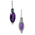 Sterling Silver Earrings With Amethyst Quartz Oval Drops And Blue Topaz Quartz Round Accents
