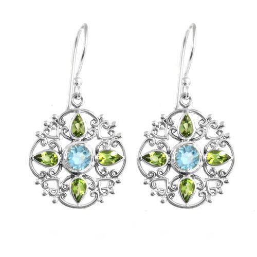 SE-5490-CO1 Sterling Silver Earring With Peridot Q., Blue Topaz Jewelry Bali Designs Inc 