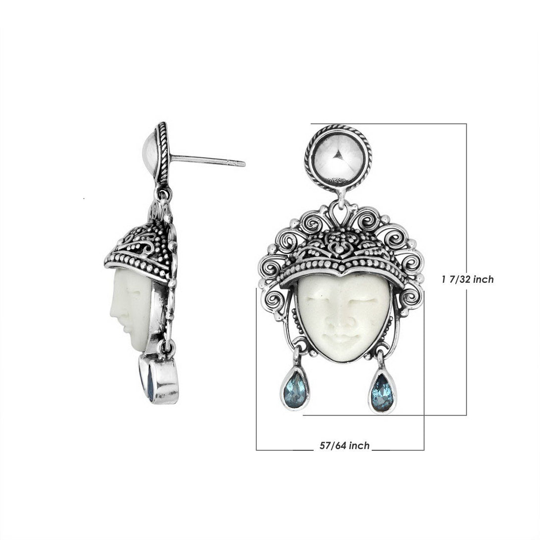 SE-5638-CO2 Sterling Silver Earring With Bone Face, Blue Topaz Jewelry Bali Designs Inc 