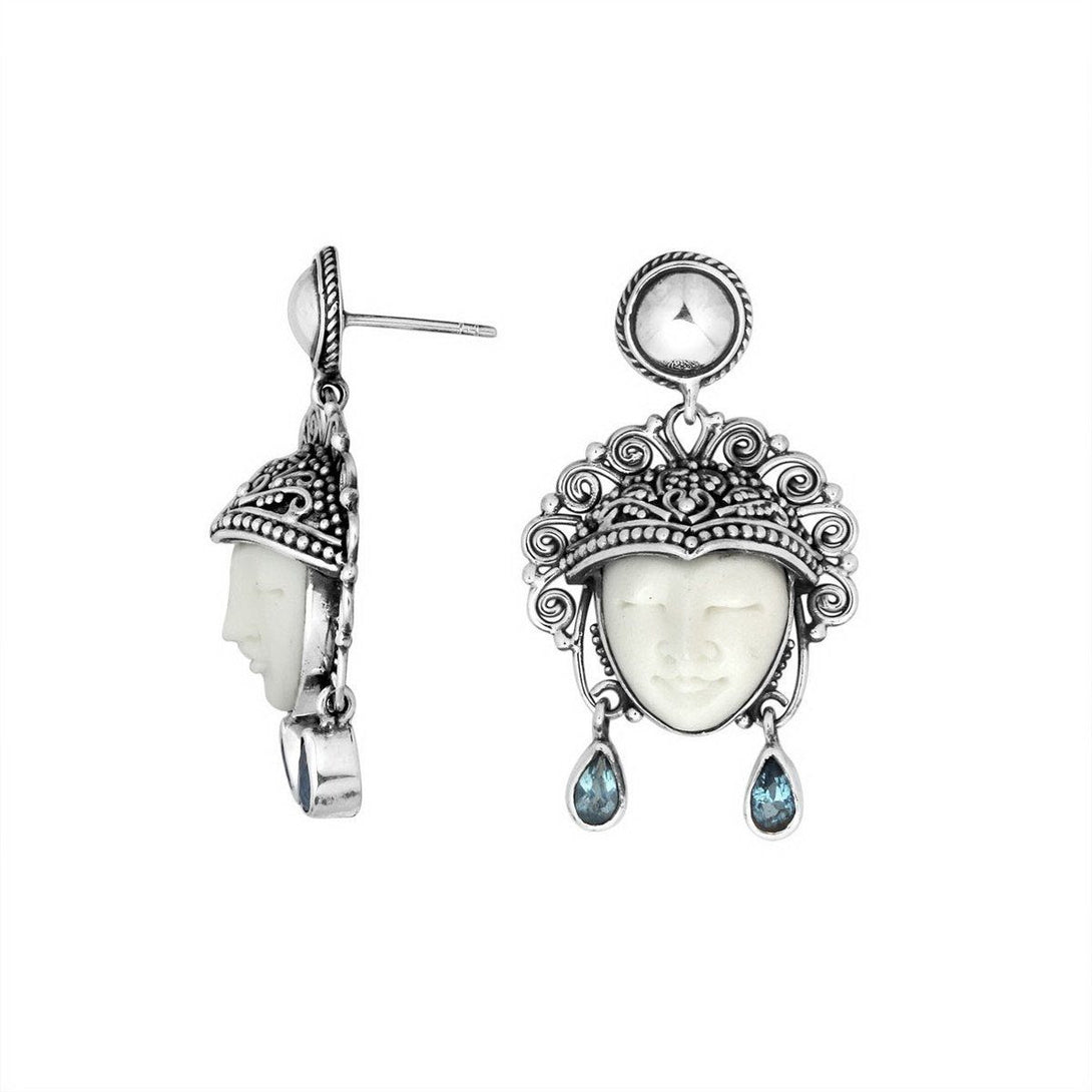 SE-5638-CO2 Sterling Silver Earring With Bone Face, Blue Topaz Jewelry Bali Designs Inc 