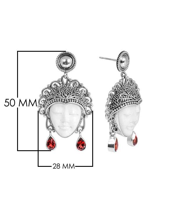 SE-5638-CO3 Sterling Silver Earring With Bone Face, Garnet Jewelry Bali Designs Inc 