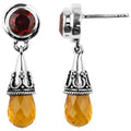 Sterling Silver Earrings With Garnet Quartz Round Top And Citrine Quartz Teardrop Drop
