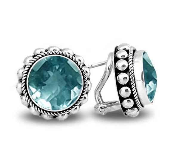 SE-7981-BT Sterling Silver Earring With Blue Topaz Q. Jewelry Bali Designs Inc 