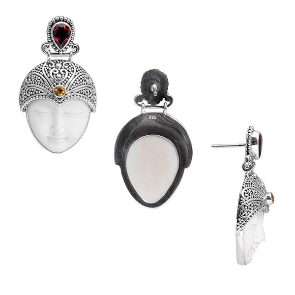 SE-7991-CO1 Sterling Silver Earring With Garnet, Citrine, Bone Face Jewelry Bali Designs Inc 