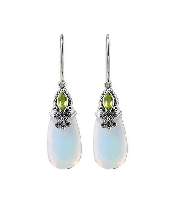 Sterling Silver Earrings With Opalite Teardrop And Peridot Marquise Accent